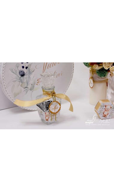 Trusou botez cu ursuleti si motive florale eucalipt Teddy Bear Nude 6